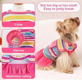 KUTKUT Dog Clothes Girl Dog Dress Puppy Dresses Pet Dress Female Cavalier King, Frenchi Cat Tulle Dress Birthday Party Lace Costume Stripes Tutu Skirt Apparel Bow Outfit (Multi)
